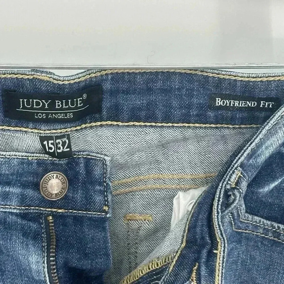 Judy Blue Jeans 15/32 Boyfriend Fit Distressed Stretch Denim Blue Style JB8286MD - Picture 6 of 15